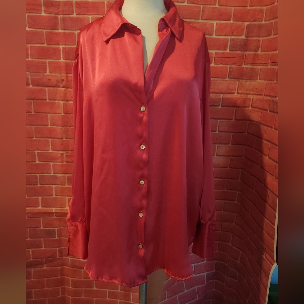 Zara Rose Satin Looking Button Down Shirt